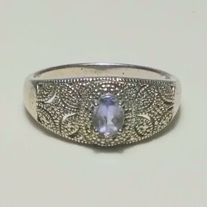 925 Silver Blue Tanzanite Ring Sz 8-3/4